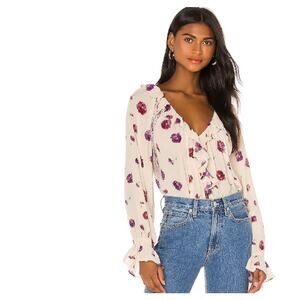 new FREE PEOPLE Poppy Printed bodysuit long sleeve floral top